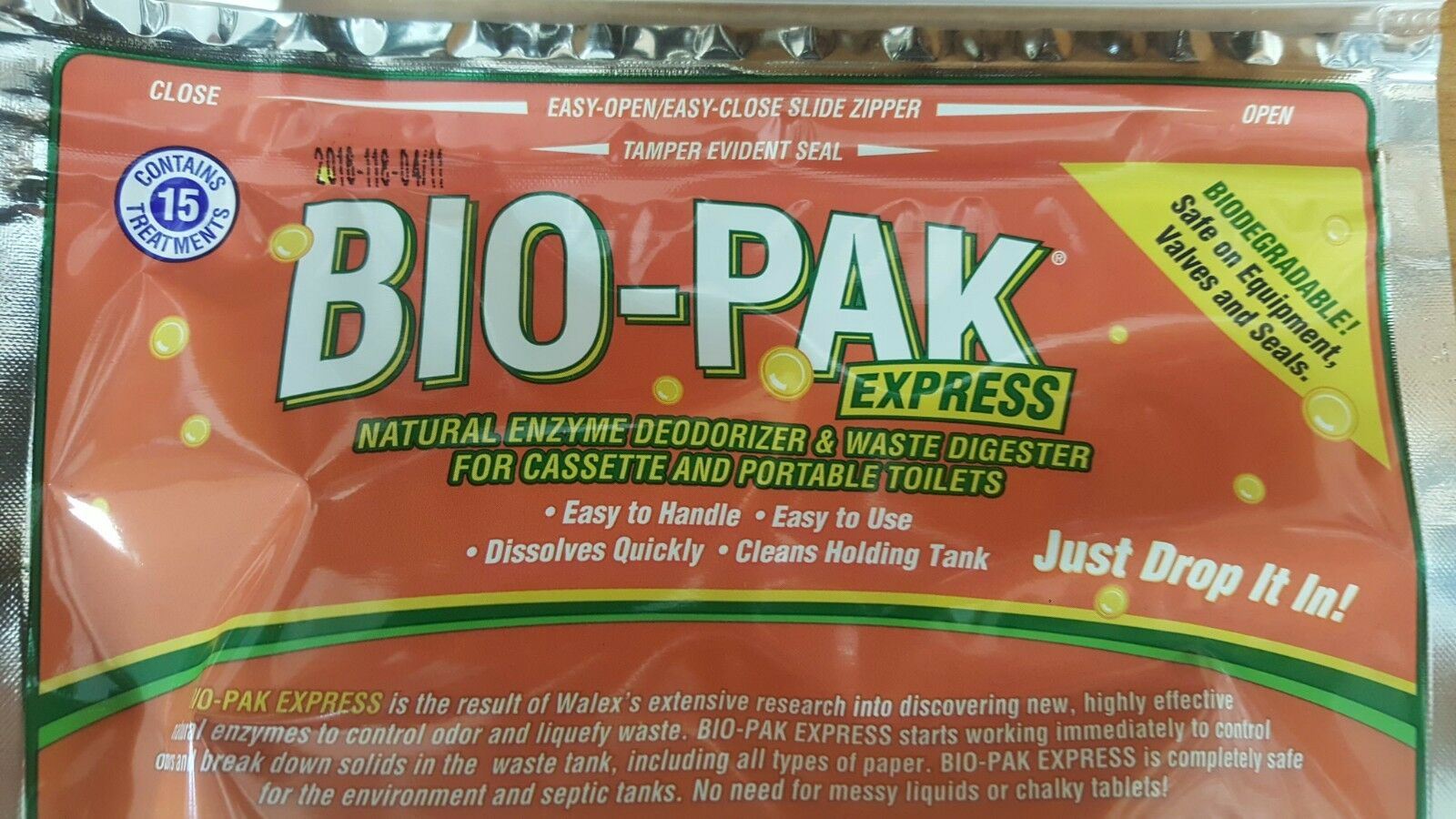 1 x WALEX BIO-PAK DROP IN 15 SACHET CARAVAN TROPICAL TOILET CHEMICAL 043395