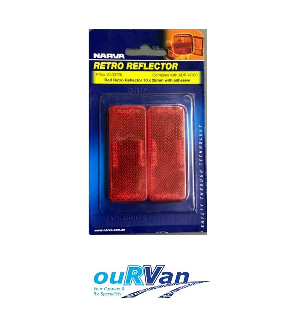 1 X New Narva 84037BL Red Reflector Stick On Twin Pack Pair Adhesive 84037 Retro