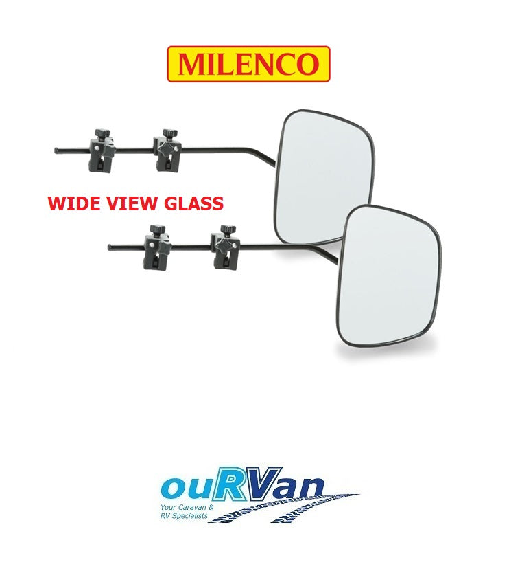 PAIR OF MILENCO GRAND AERO 4 EXTRA WIDE CARAVAN GLASS TOWING MIRRORS - PAIR - SLIGHT CONVEX REGULAR GLASS M