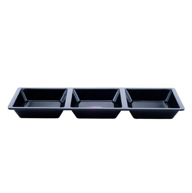 Melamine Platter Tray with 3 Section Divider Rectangular - Black