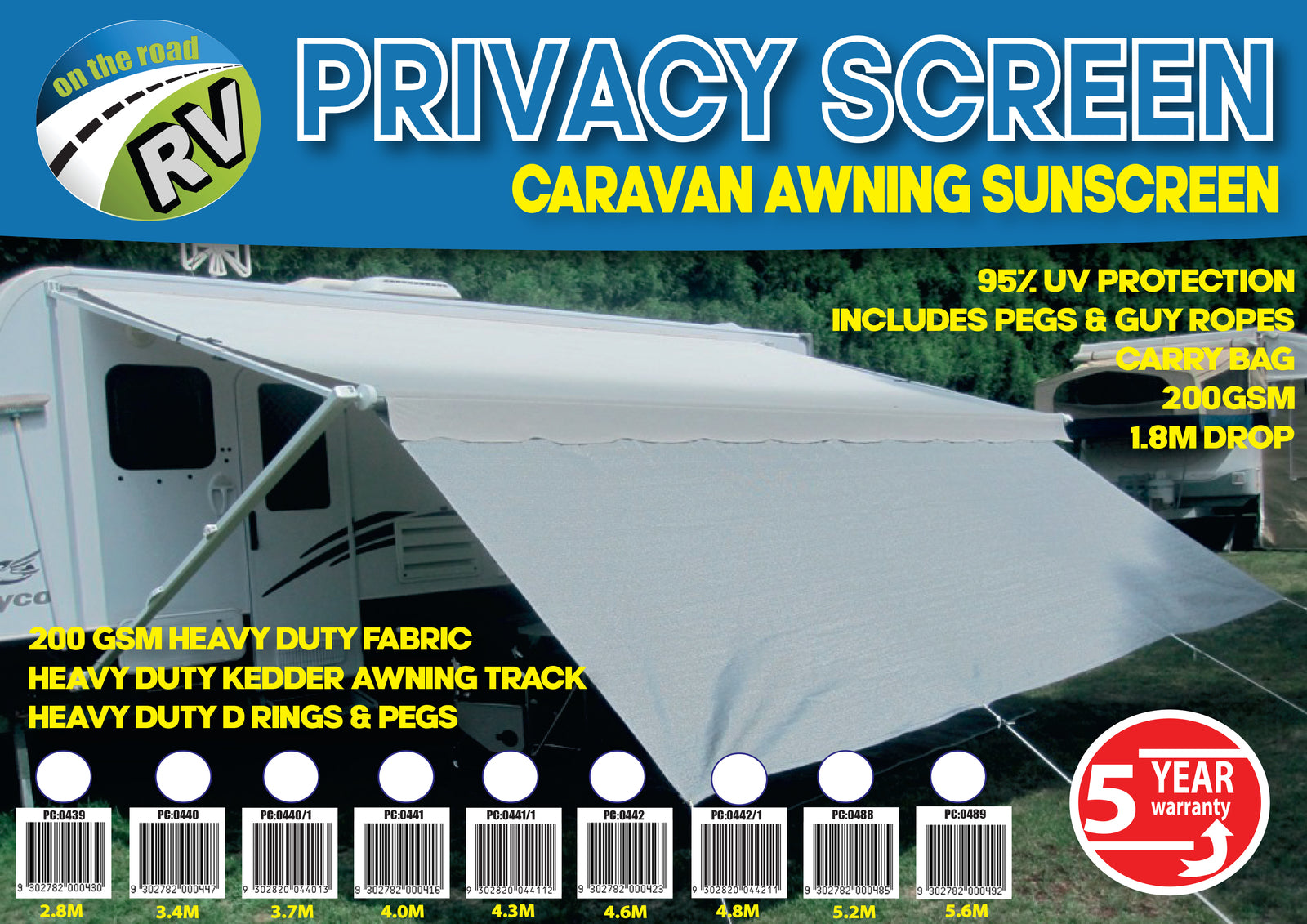 On The Road RV Caravan Awning Privacy Screen 4.3m