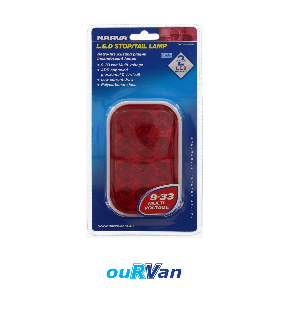 NARVA 9-33 VOLT MODEL 45 LED REAR STOP/TAIL LAMP (RED)