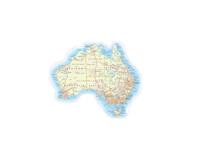 Australian Map Yellow 46cm x 38cm