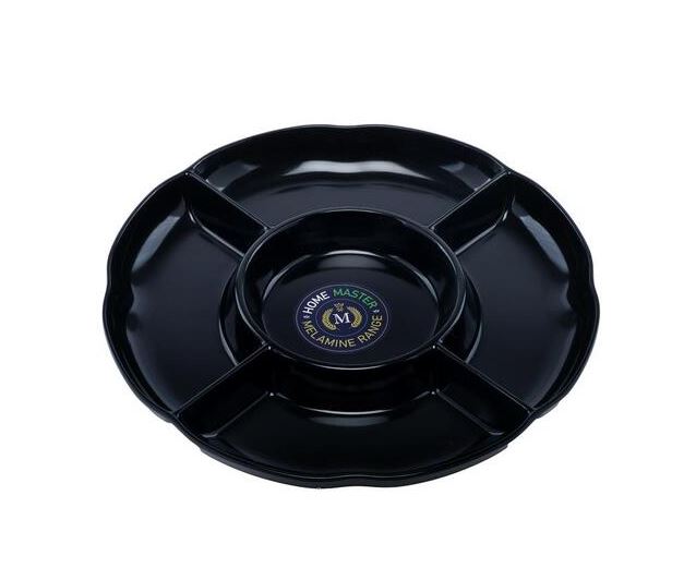 Melamine Platter Tray with 5 Section Divider Round 28cm Dia x 3cm - Black