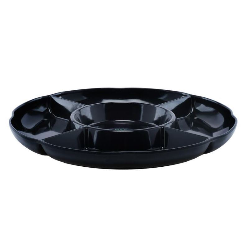 Melamine Platter Tray with 5 Section Divider Round 28cm Dia x 3cm - Black