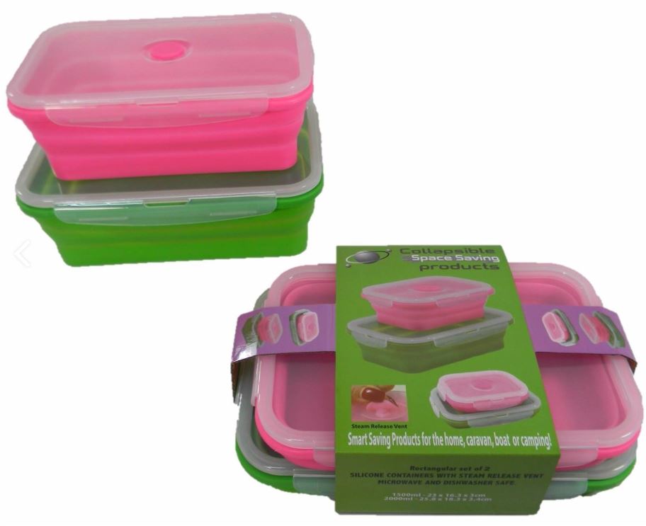 Set of 2 Collapsible Silicone Containers Rectangle