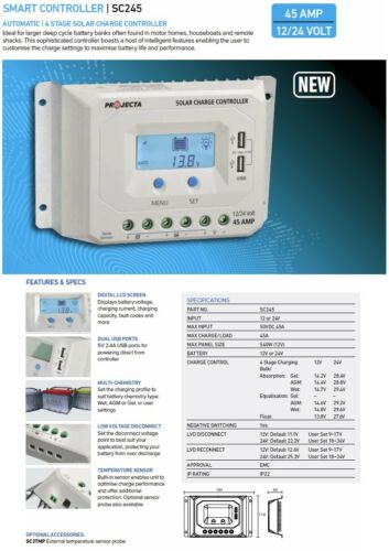 Projecta 12-24V 45 Amp 4 Stage Automatic Solar Controller