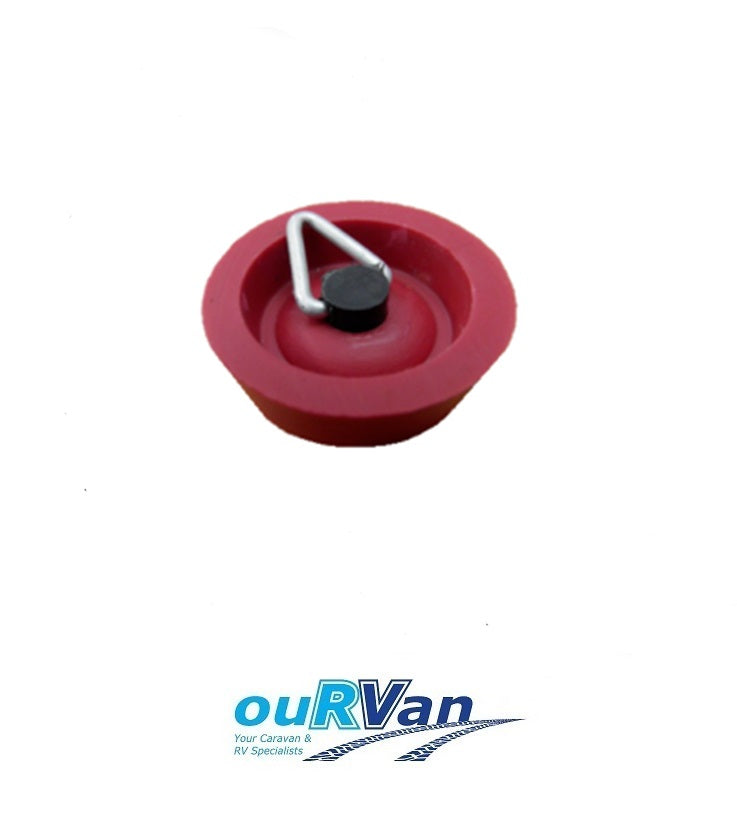 25mm Caravan Sink Plug Small Red Rubber With Chain Hook Camec