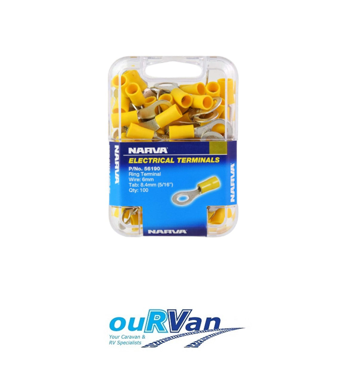 NARVA YELLOW 8.4MM CRIMP RING TERMINAL (100PK) 56190