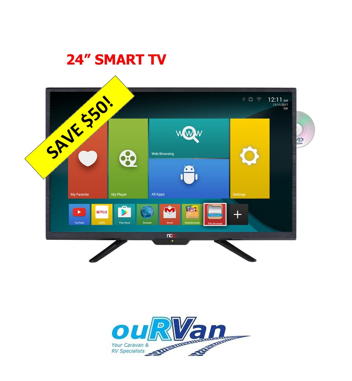 NCE 24" Smart LED LCD TV/DVD Combo 12VDC (Bluetooth)